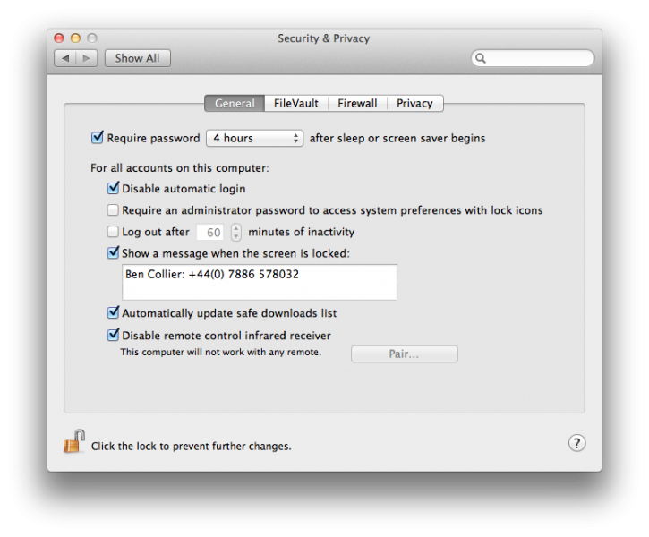 System preferences screenshot on Mac OS X Lion 
